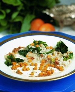 Risotto with Spinach, butternut squash and ameretto cookies