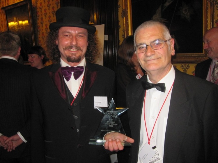 Best Bar None: Chaplin's owner Harry Secombe and manager Nick Humphrey with their award