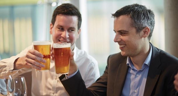 Cheers: MC Allegra FS's Richard Bissett (left) celebrates the beer with Mintel's Jonny Forsyth