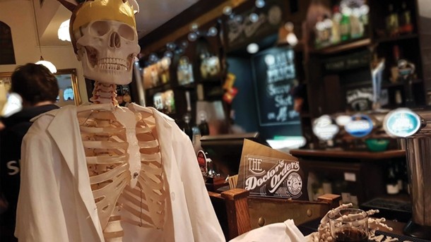 Bone from Home: A full-sized skeleton is just one of the props designed to make NHS staff feel at ease