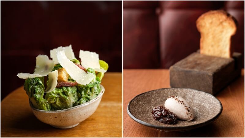 The COach Caesar salad and duck liver parfait with fig & cherry chutney