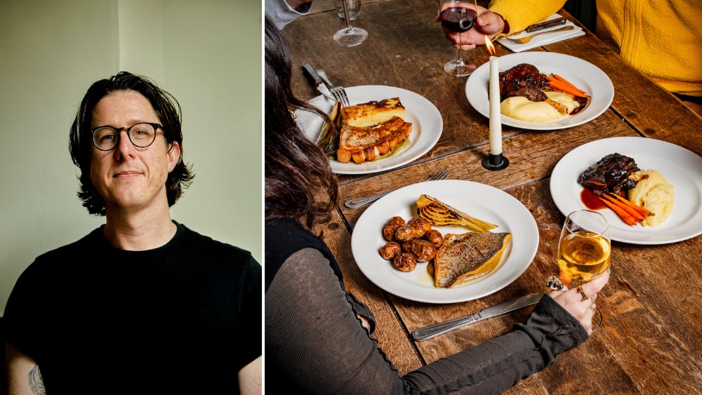 Mike Harrington of the William IV and one of its wines (credit James Moyle)