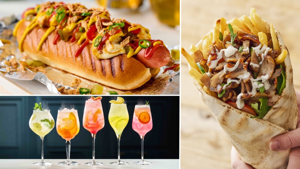 Scandi dog, Gyros wrap and spritz drinks