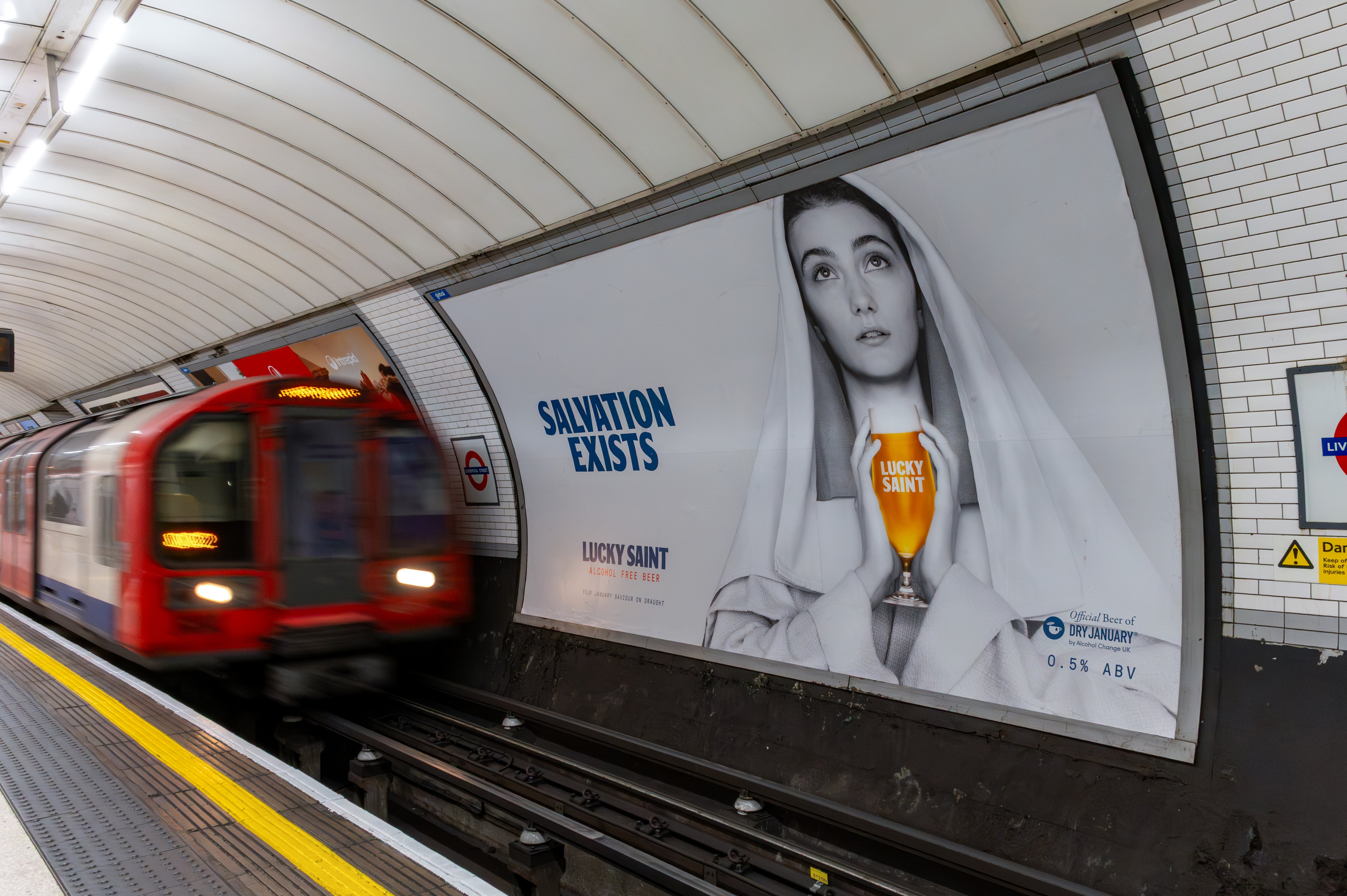Lucky Saint advert at Liverpool Street on London Underground