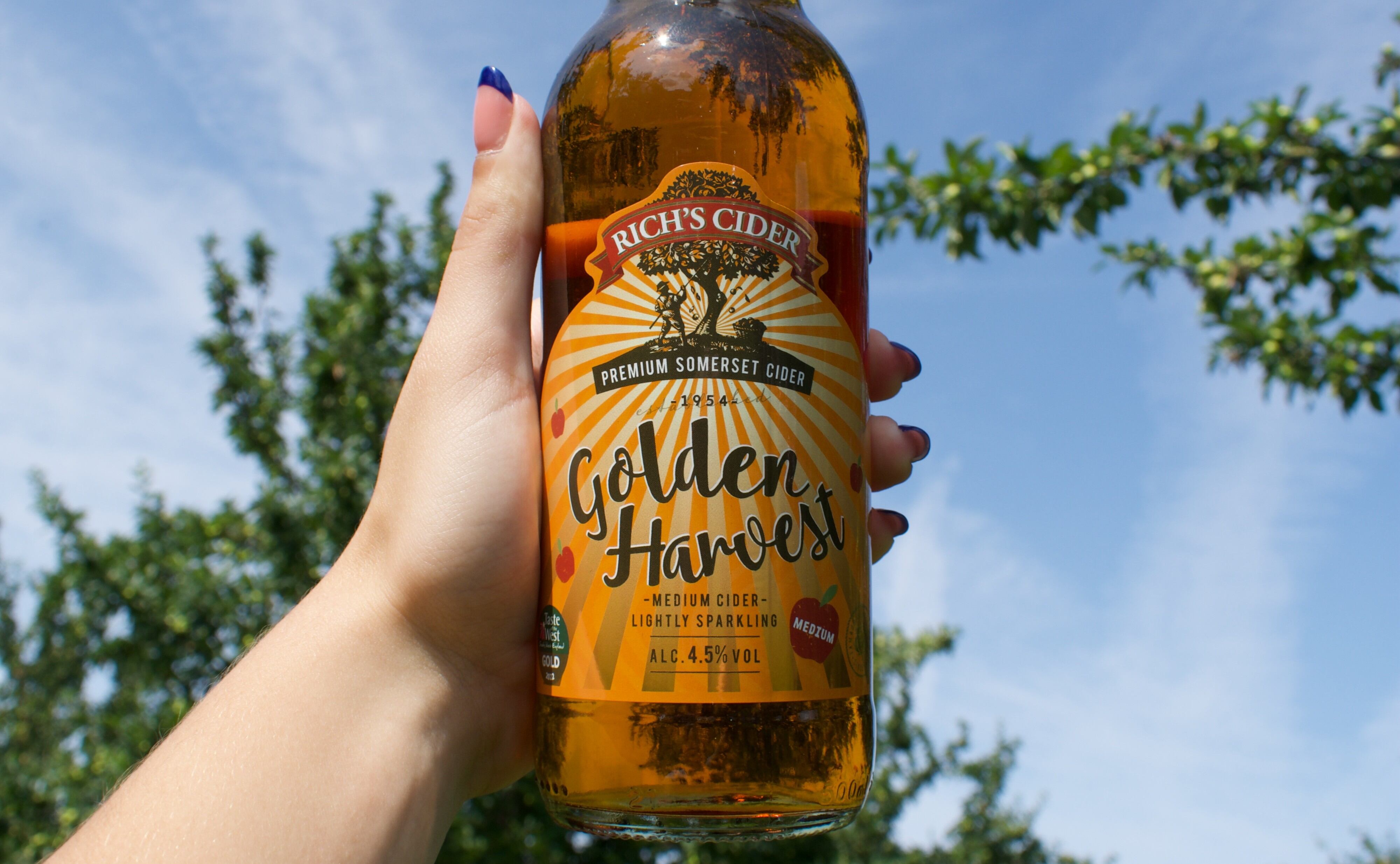 Rich's Cider product shot held up by hand