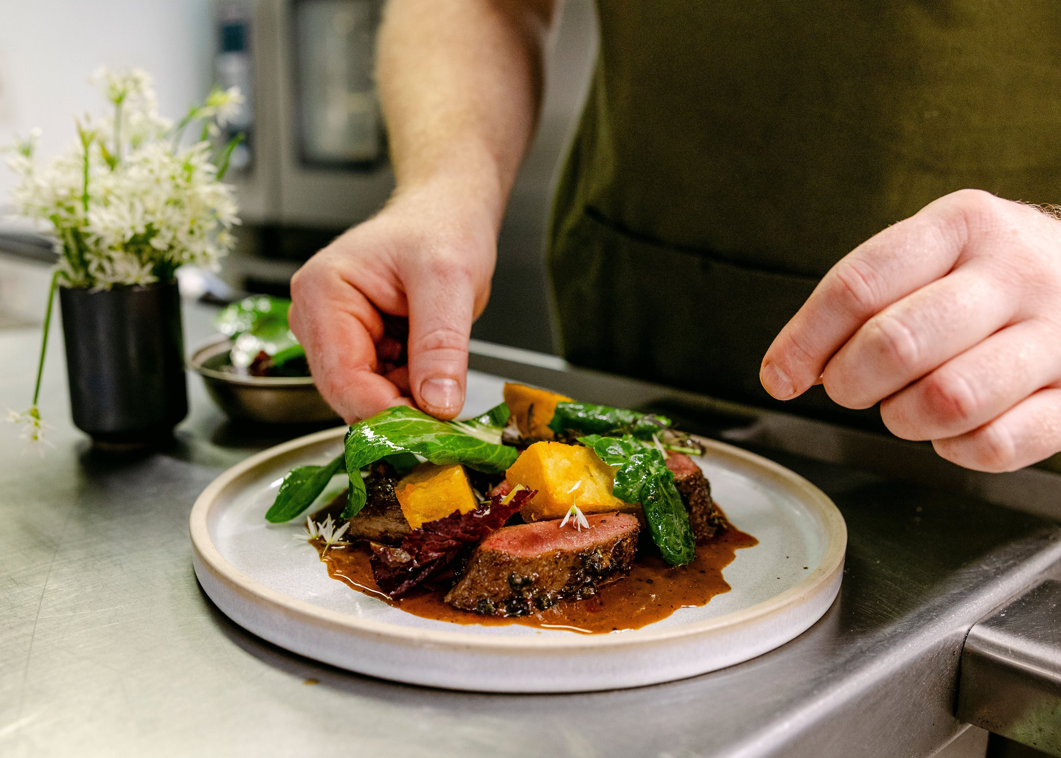 Plating up at the Crown, Bildeston, Suffolk