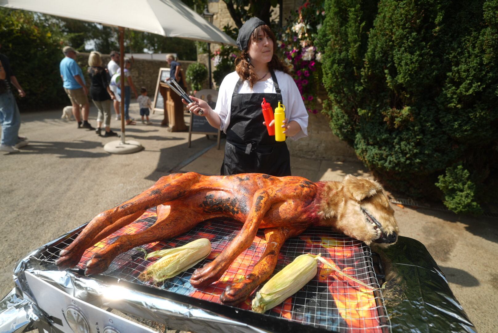 Protest: PETA barbecues ‘dog’ outside Jeremy Clarkson’s pub