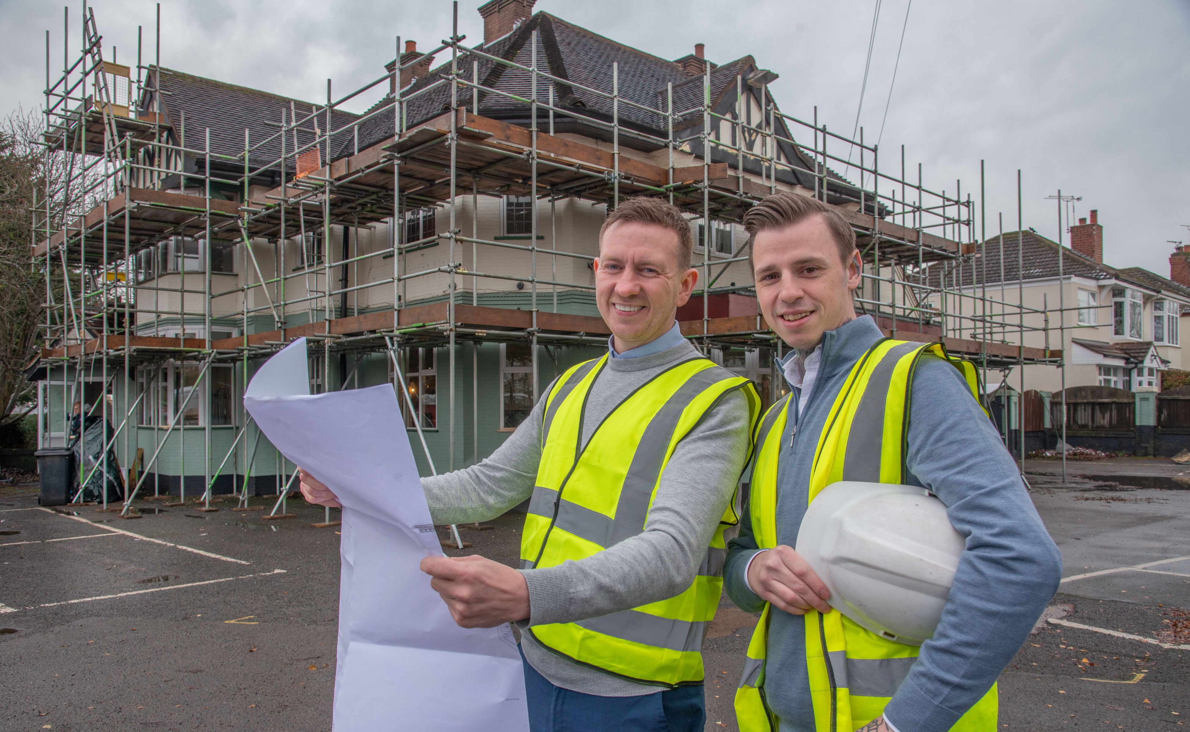 Roseacre operations manager Ian Staveley (left) with new pub manager Gary Broadhurst at the Roseycombe Pub in Binley Woods near Coventry as work begins
