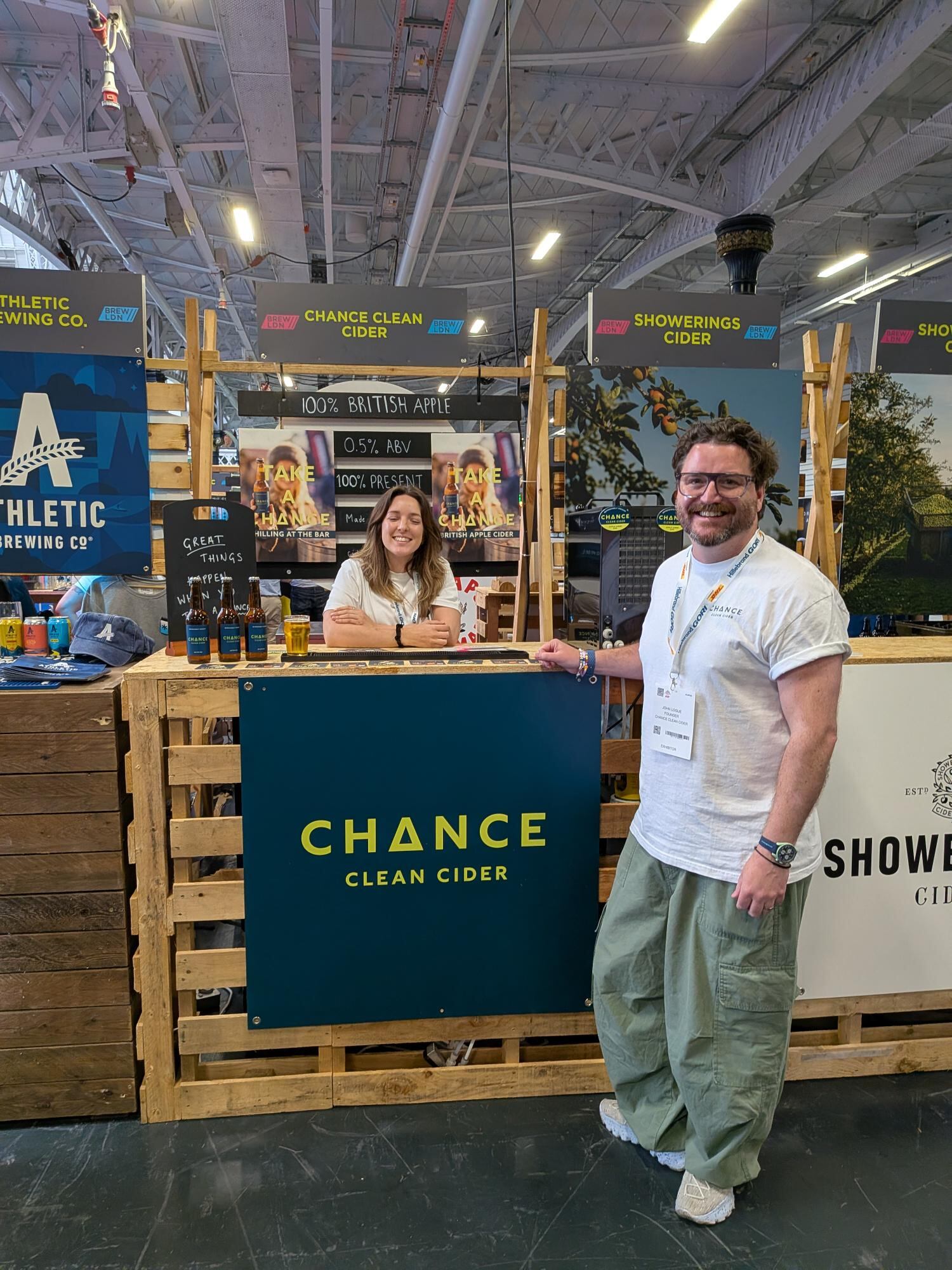 John Logue and Jenny Ghosh of Clean Chance Cider at BrewLDN area at London Wine Fair/BrewLDN/Signature Serve event at Olympia, London, 18-20 May 2026