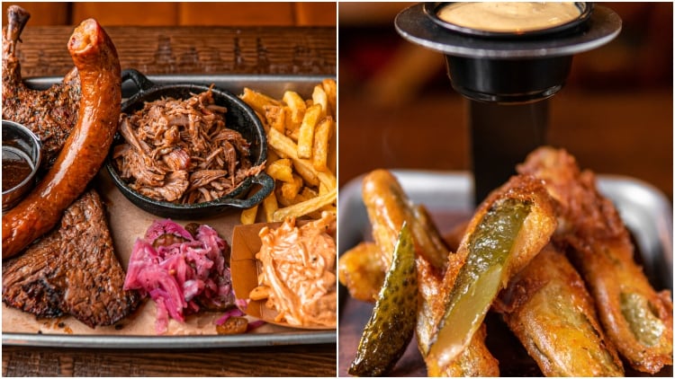 Hickory's Carnivore BBQ platter and Frickles