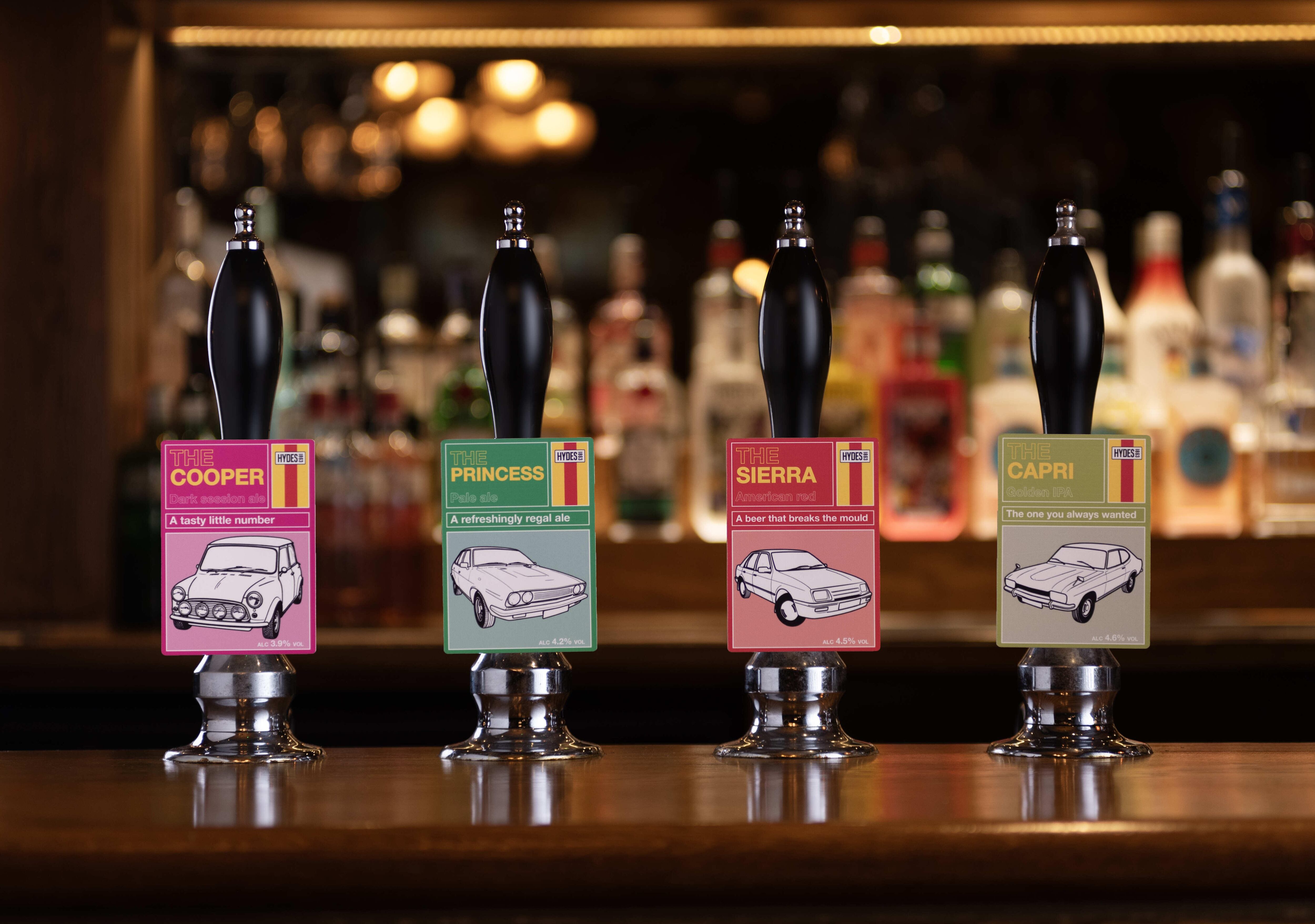 Hydes beer range for 2025 Haynes automotive manual covers for Cooper, Princess, Sierra and Capri
