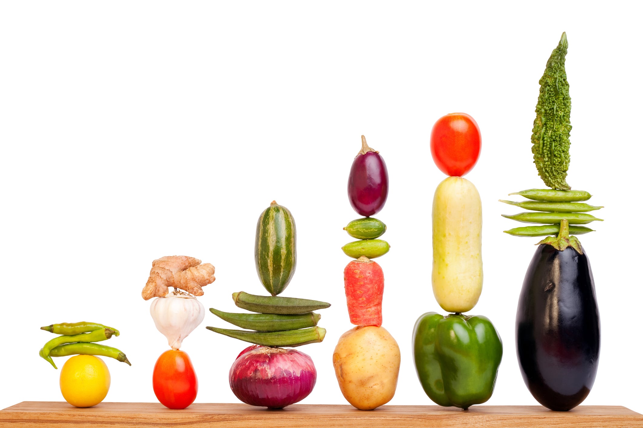 Conceptual Bar Chart made up of Assorted Vegetables which can be used to show price hike inflation of Vegetables or can be used to show a good production of Vegetables during the year.