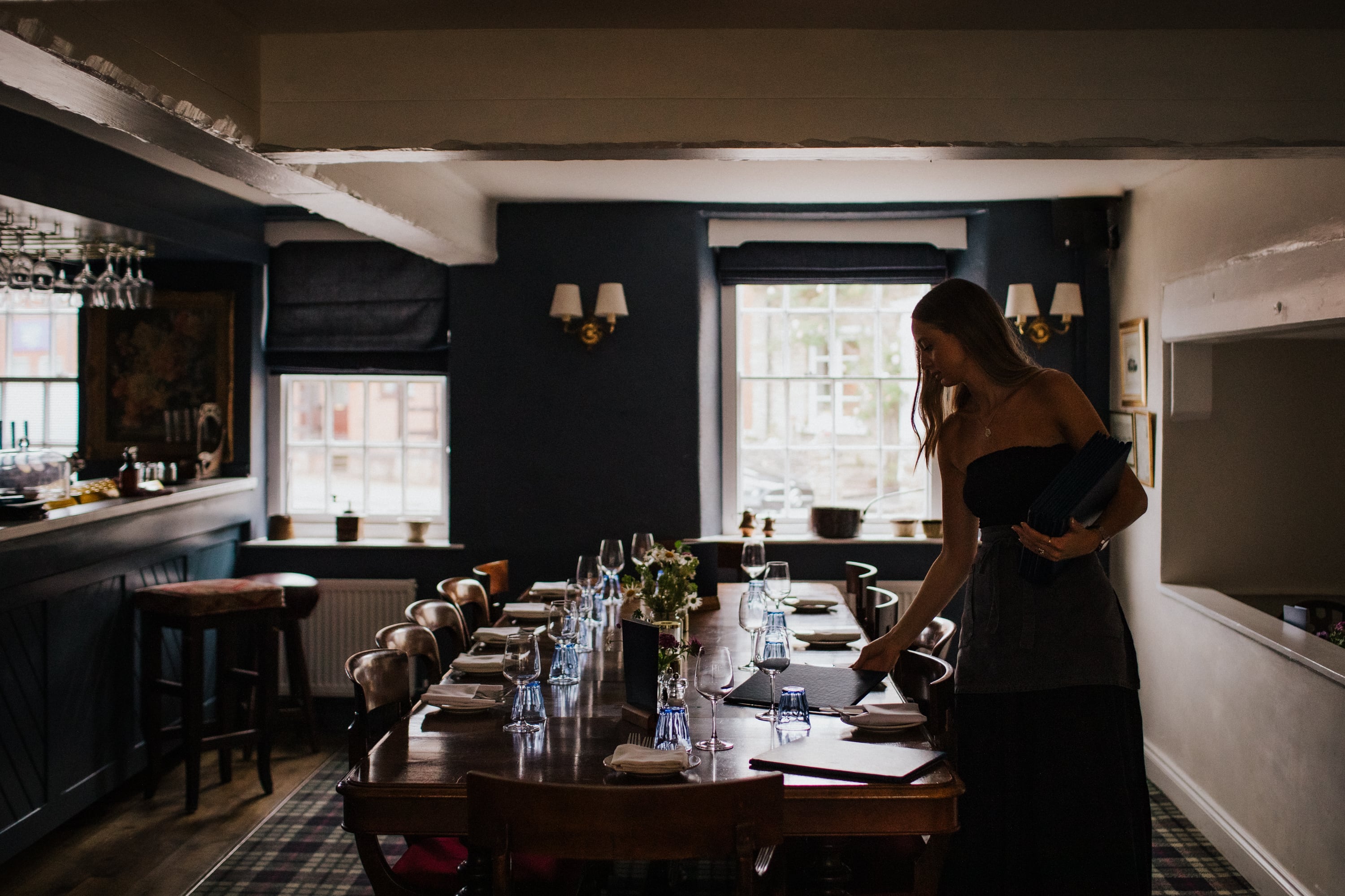 Dining room at the Oakley Arms, Harrold