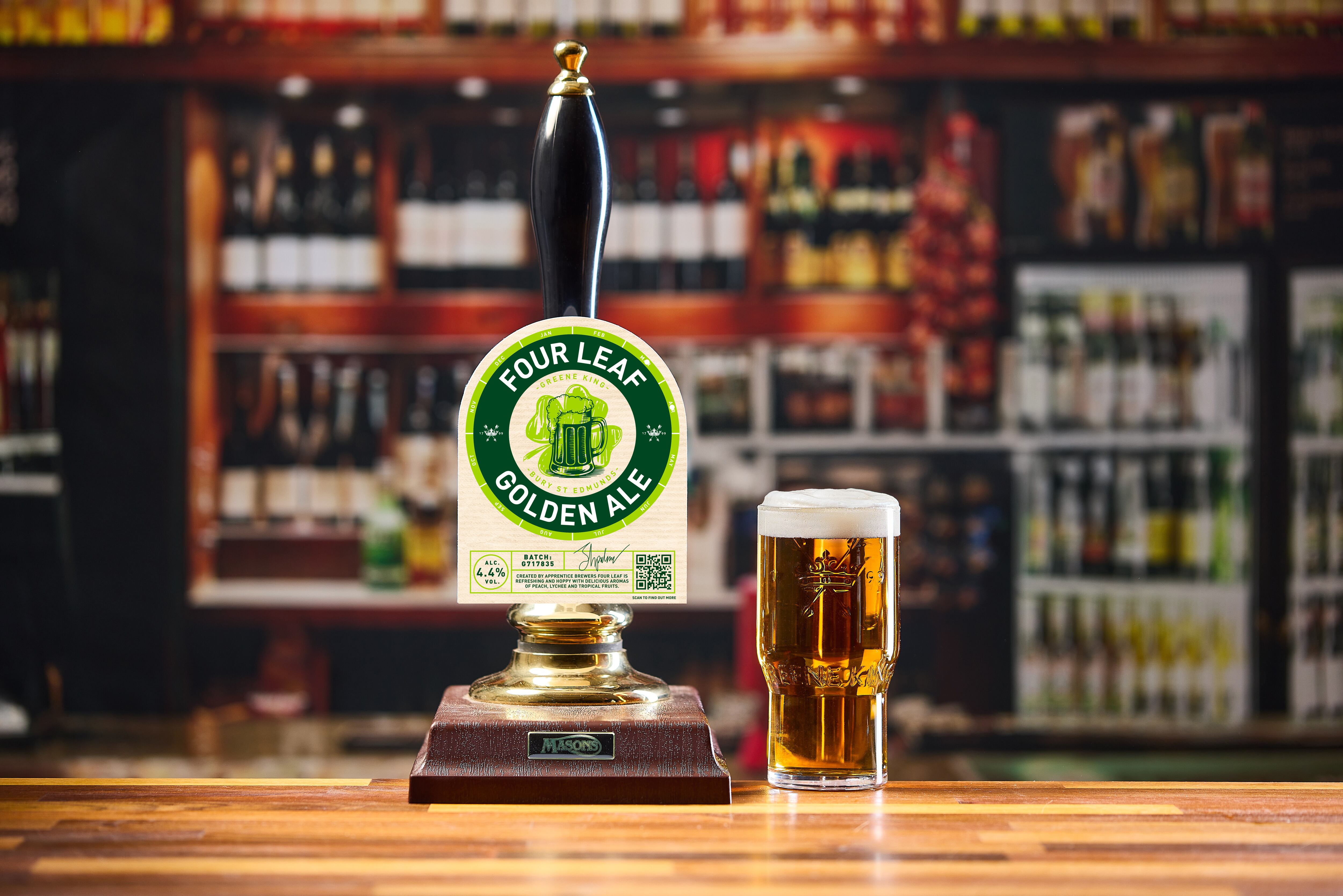 Four Leaf Golden Ale pump clip for Spring Break cask ale