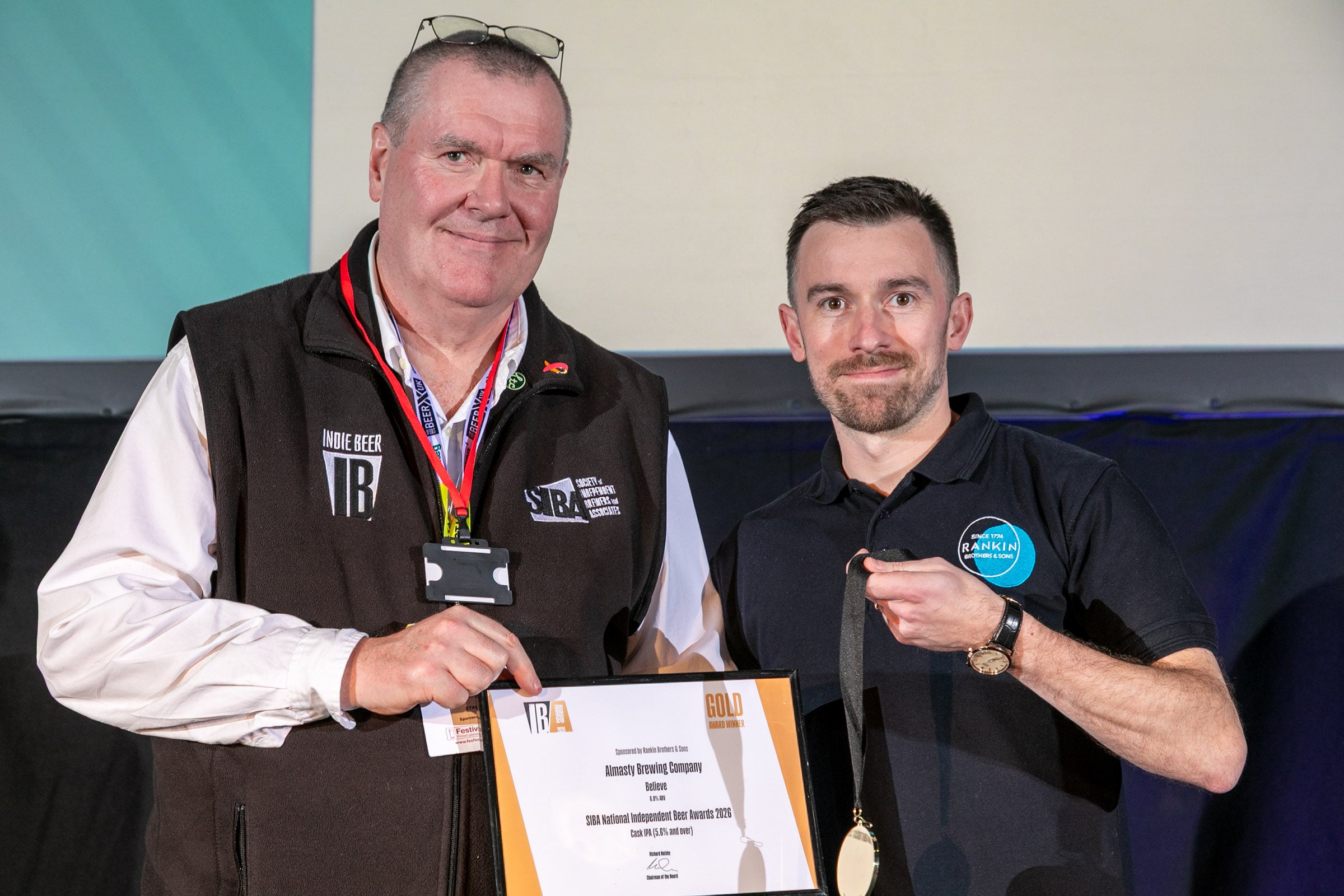 Almasty Brewing Company picking up Overall Champion for Cask with SIBA CEO Andy Slee (left) at SIBA's BeerX event in Liverpool 18-19 March 2026