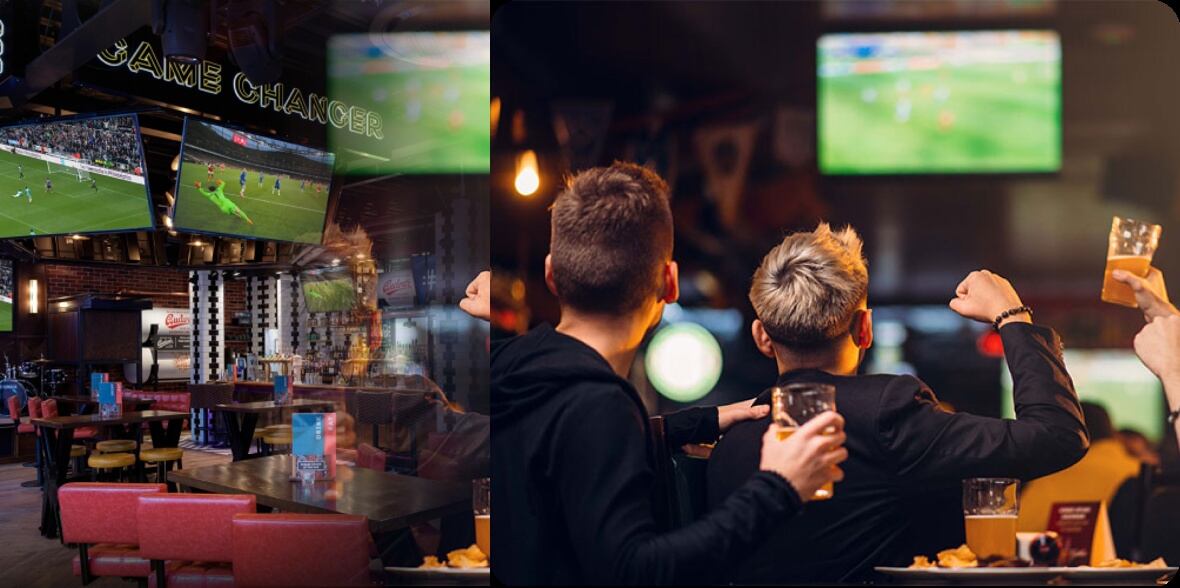 Audeohost men watching sport in pub