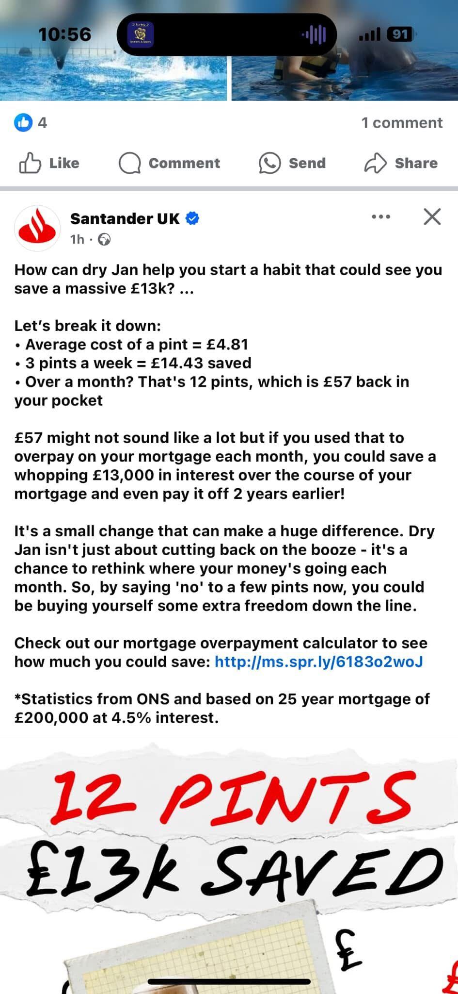 A facebook post promoting Santander services targeting the pub sector
