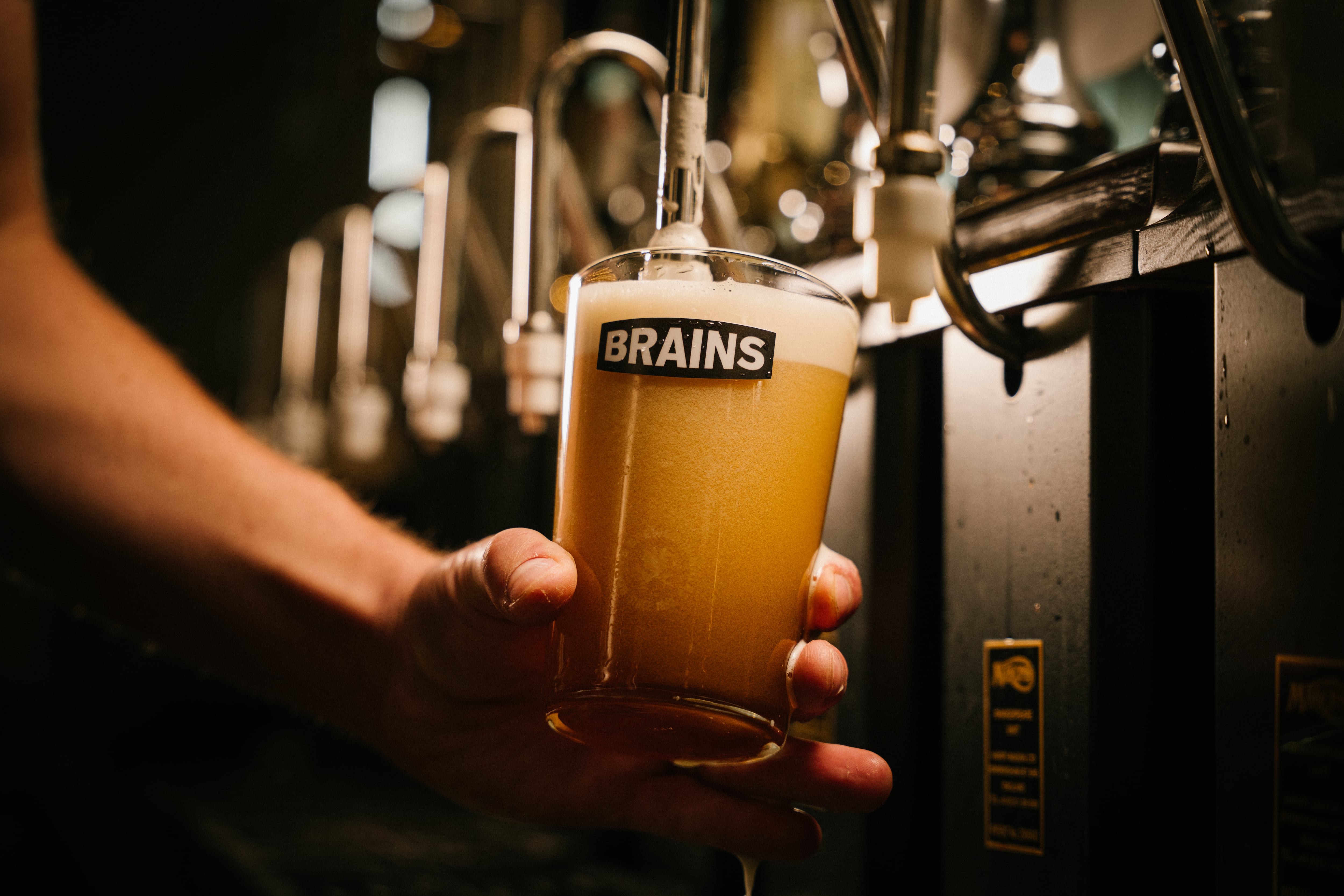 Freshly poured cask ale pint from Brains Brewery