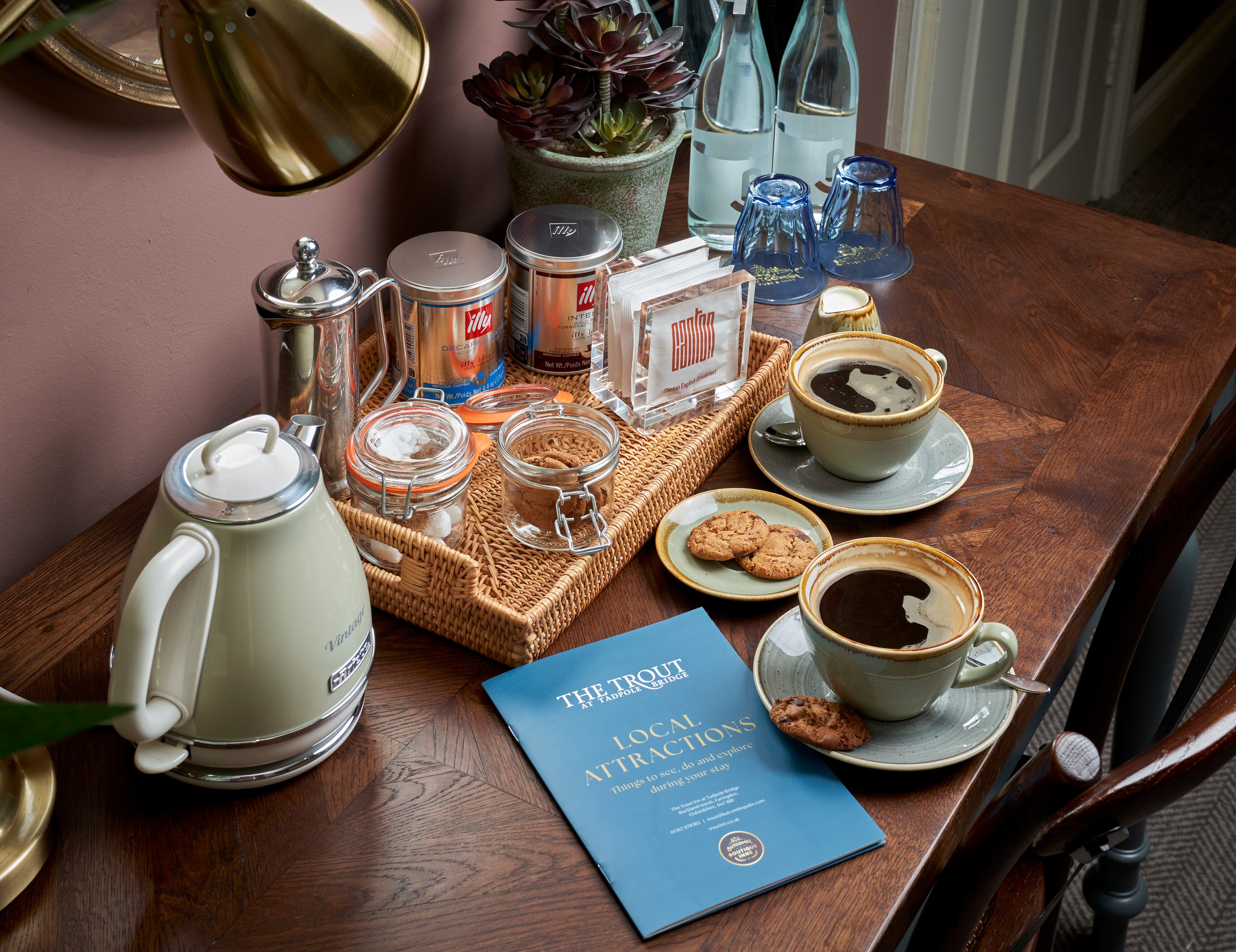 tea and biscuits at the Trout pub in Buckland Marsh, Oxfordshire, Butcombe Group