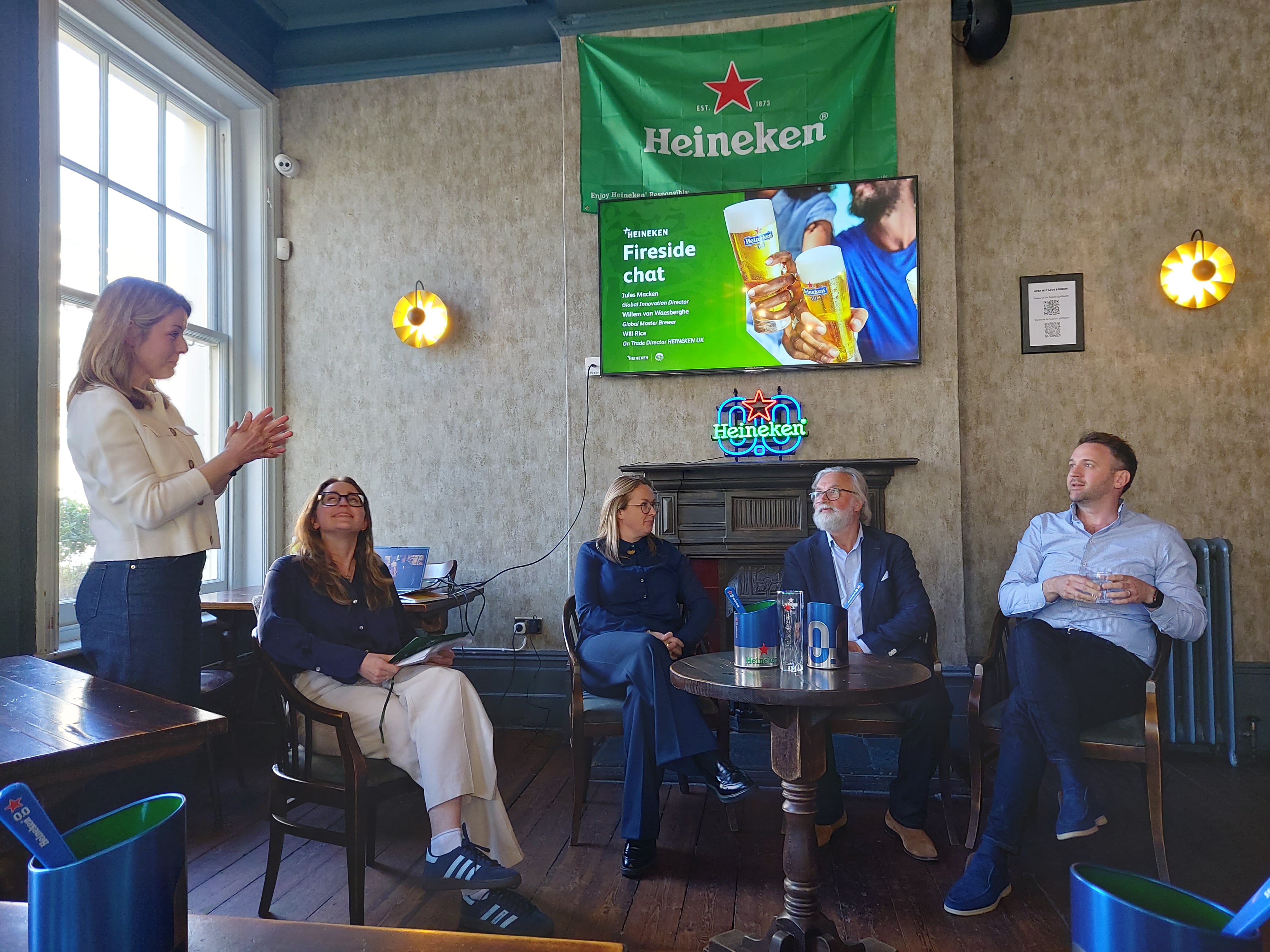 Marlous den Bieman, corporate communications manager; Ellie Hill, host and senior PR brand manager; Jules Macken, global innovation director; Willem van Waesberghe, master brewer; and Will Rice, on-trade director