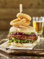 Gourmet Onion Stack Burger+ beer