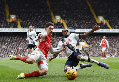 Battling: Both Arsenal's Hector Bellerin and Tottenham's Danny Rose will hope to come out on top in Sunday's North London Derby