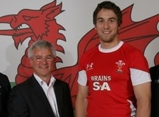Stewart Dobson shows off the new shirt with Wales captain Ryan Jones