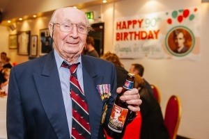 WW2 veteran Ron Marlow with his Lancaster Bomber ale