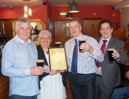John Costello, head brewer and owner of Dunham Massey Brewery; Gillian Hough, CAMRA National Winter Ales Festival organiser. Colin Valentine, CAMRA national chairman. Nik Antona, CAMRA Champion Beer of Britain director.