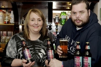 Licensee Rachel Valentine and veteran Simon Brown pictured with the new ale