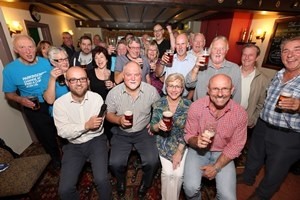 Mike Gatting with customers at the Malt Shovel
