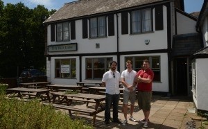 Owners Steve Orme, James Thomas and Jack Sutton outside the Red Lion in Shepperton