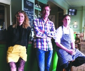 Nick Gibson, Drapers Arms licensee, with manager Natalie Prior and chef James de Jong