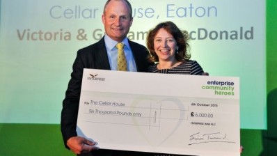 Victoria MacDonald receives cheque from Enterprise Inns CEO Simon Townsend