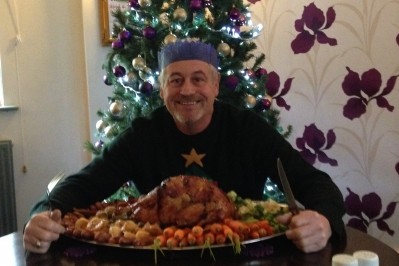 Christmas Dinner: Customer Ray Wallace tucks into the 6,000-calorie feast at the Duck Inn