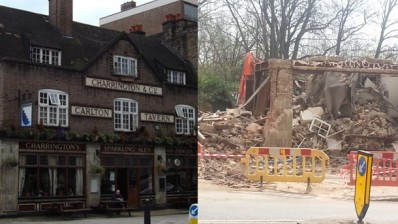 The Carlton Tavern - before and after the demolition last Wednesday