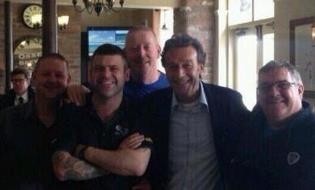 New Leeds owner Cellino with fans at the Old Peacock (picture from Twitter)