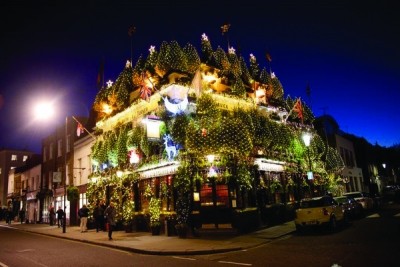 The Churchill Arms in Kensington, west London, is famous for its festive display