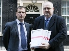 Camra's Mike Benner and director of pubs Julian Hough outside No10 yesterday