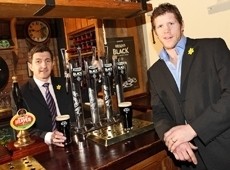 Rob Jones and Simon Easterby launch the new Brains Black stout