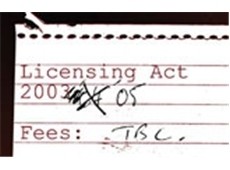 A mock up of the licensing act, written on notepaper