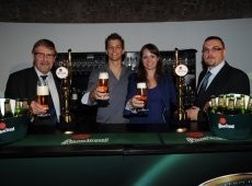 Winner: Robert Kecskes with judges beer writer Roger Protz, Laura Edwards and Pilsner Uquell global brand director Peta Dvorak 