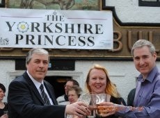  Pic: Peter Jackson, chairman of Otley Pub Club; Audrey Van Der Haar, landlady of the Black Bull; Greg Mulholland, MP for Leeds North West