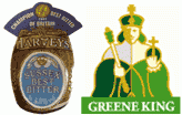 Harveys Best Bitter Pump clips and the Greene King logo