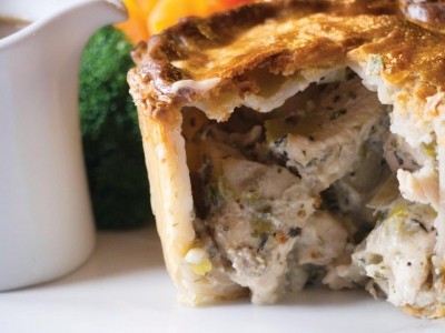 Balti pie: The Farmers Boy Inn, in Gloucestershire, marinades its chicken breasts for eight hours