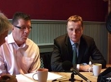 Corbett (L) during a radio debate with BBPA's Mark Hastings