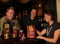 Clive Henwood, licensee of the Black Horse, Nuthurst with manager Duncan Barnard and Ros Shiel of Beautiful Beer 