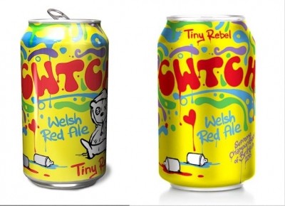 Before and after: Tiny Rebel has been forced to move its logo to the back of its Cwtch cans
