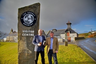 Coup: Craig Steven (left) with Norman Sinclair, managing director of Sinclair Breweries Ltd, outside the Orkney Brewery. Photo: Colin Keldie