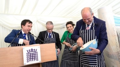 2018 beer drinker of the year: Candice Brown (second from the right), with (l-r) Andrew Griffiths MP, Lord Philip Smith and Stonegate chairman Ian Payne taking part in a Parliamentary 'whisk off' competition